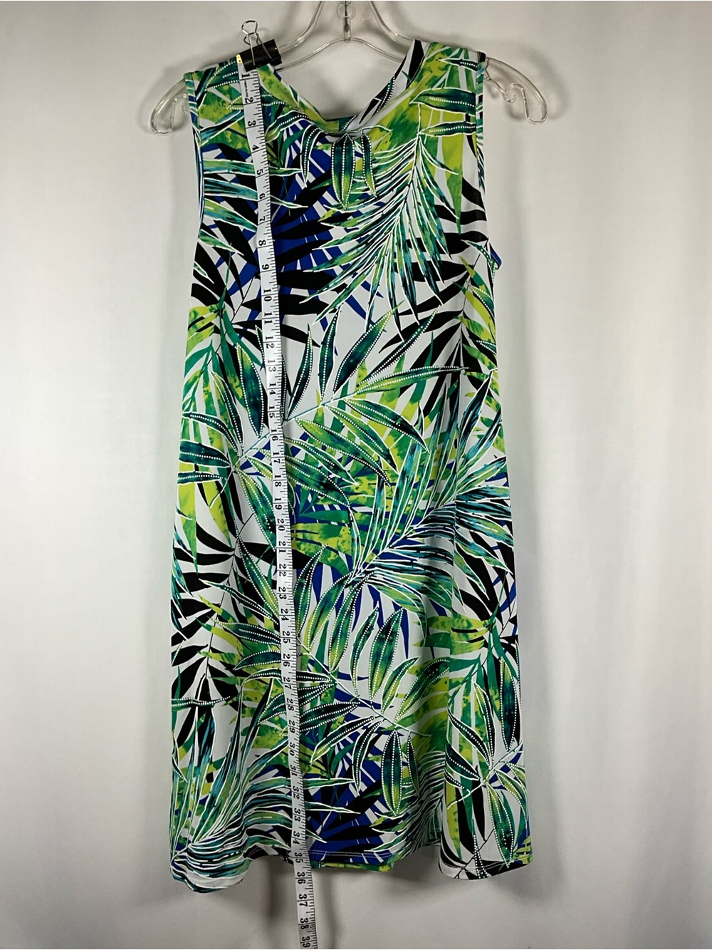 Apt. 9 Dress Size S Tropical Leaf Print Shift Dress - Green, Blue & White - Picture 4 of 8